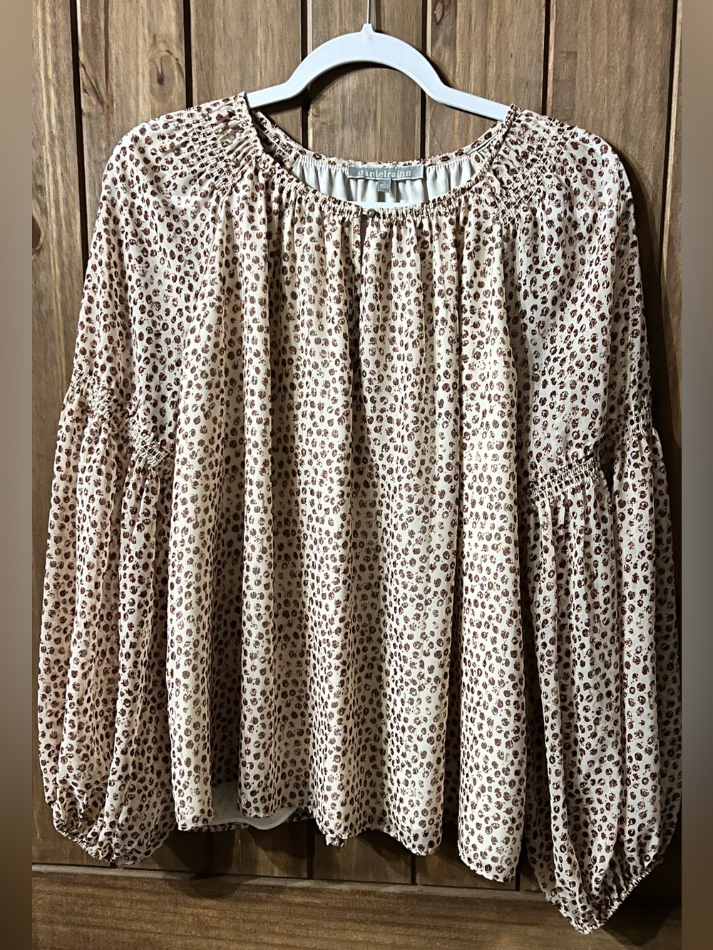 Cream Leopard-Print Peasant Blouse